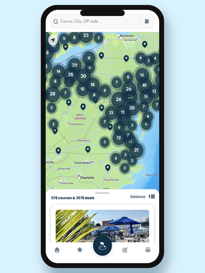 A map of nearby courses and their deals